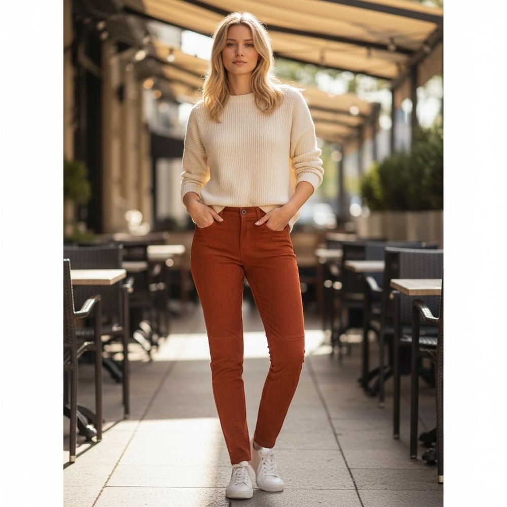 AG Adriano Goldschmied The Legging Ankle Super Skinny Suede Pants Orange 26
